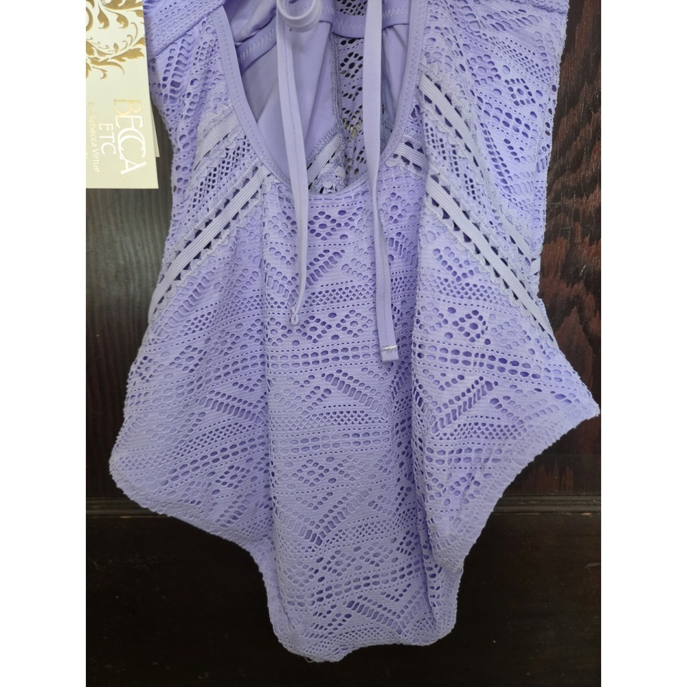 BECCA Color Play Crochet Plunge One Piece Swimsuit Size 14 16 OX Purple NWT - Picture 13 of 16